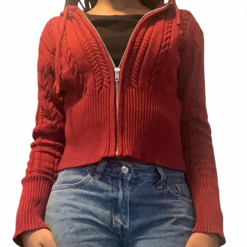 Red Cable Knit Women's Sweater